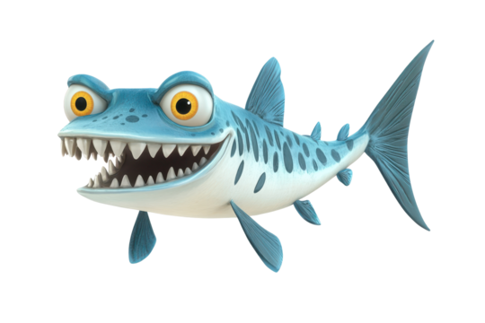 Barracuda darting quickly 3d cartoon character on white background - Powered by Adobe