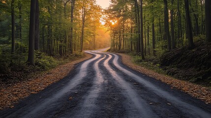 Naklejka premium Forest path at sunset