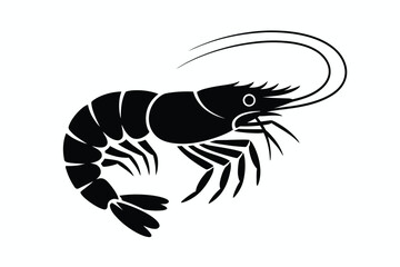 Black Shrimp Silhouette on White Background prawn seafood