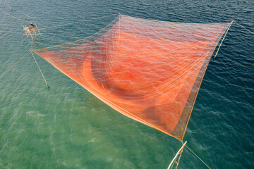 Aerial View of Large Fishing Nets by the Sea in Vietnam