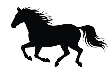 Fototapeta premium Black Silhouette of a Running Horse on White Background 1