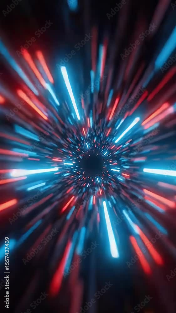 Poster abstract futuristic tunnel of light in motion with red and blue rays creating a mesmerizing visual e