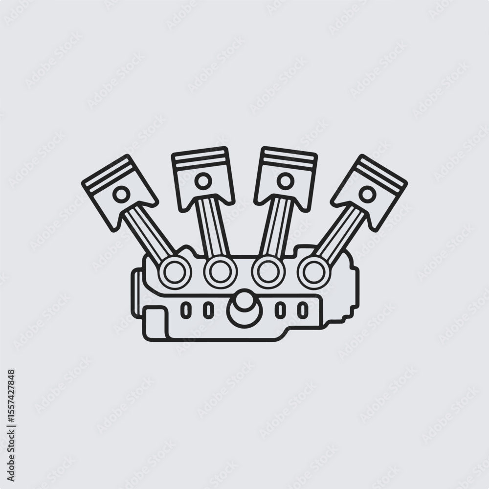 Aufkleber vector illustration of a car engine block with four pistons in a simple line art style with a gray b