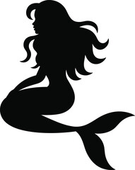 Beautiful mermaid silhouette, fantasy ocean siren, mythical sea woman clipart, elegant aquatic design, vector illustration for decor, tattoo, crafts