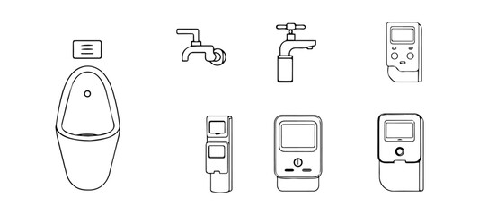 Greywater System Icons with Pipes, Drains, and Water Buckets vector set of electronic devices