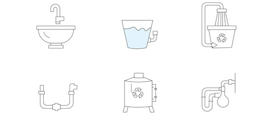 Smart Utility Icons for Eco Plumbing, Leak Detection, and Water Storage
 set of medical objects