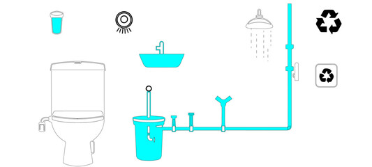 Modern Vector Icons of Water Reuse, Filtration, and Tap Systems
 vector illustration of bathroom equipment