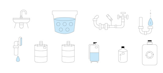 Flat Vector Icons of Smart Tap, Sink, and Water Monitoring Pipes
 vector set of medical icons