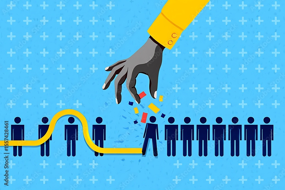 Poster hand selecting person from line of figures with confetti falling image
