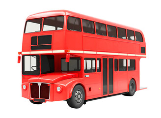 Iconic red london double decker bus isolated on transparent background