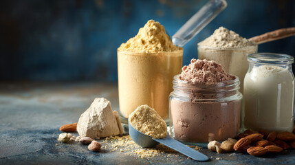 Fototapeta premium Fitness food image featuring selective protein powder for health supplements