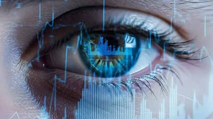 Close-up of a human eye displaying futuristic digital data and financial analytics. - Powered by Adobe