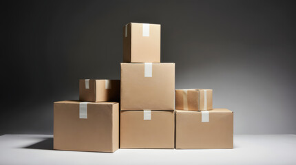 Cardboard boxes sealed with tape are stacked on top of each other, creating a simple and practical storage or shipping arrangement
