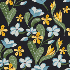 florals Plumeria blue fabric pattern vector flat design