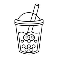 Smiling boba tea outline icon isolated on white background