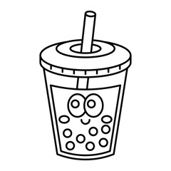 Cartoon bubble tea outline icon isolated on white background