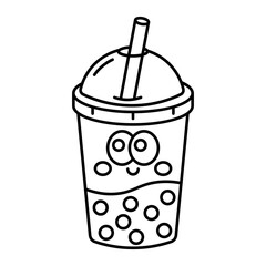 Smiling bubble tea outline icon isolated on white background