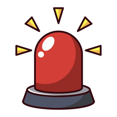 Red dome siren alarm flashing cartoon style isolated on white background.