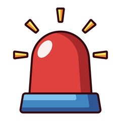 Flashing red emergency siren with blue base cartoon style isolated on white background.