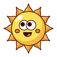 Cute smiling sun cartoon character with happy face isolated on white background