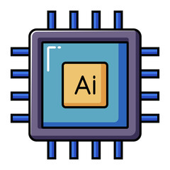 Cartoon AI microchip processor icon with colorful design isolated on white background