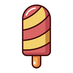 Striped popsicle ice cream cartoon style in red and yellow isolated on white background
