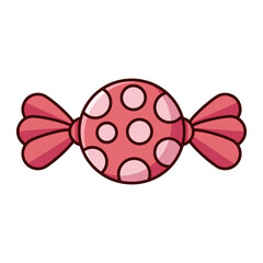 Pink polka dot wrapped candy cartoon style isolated on white background