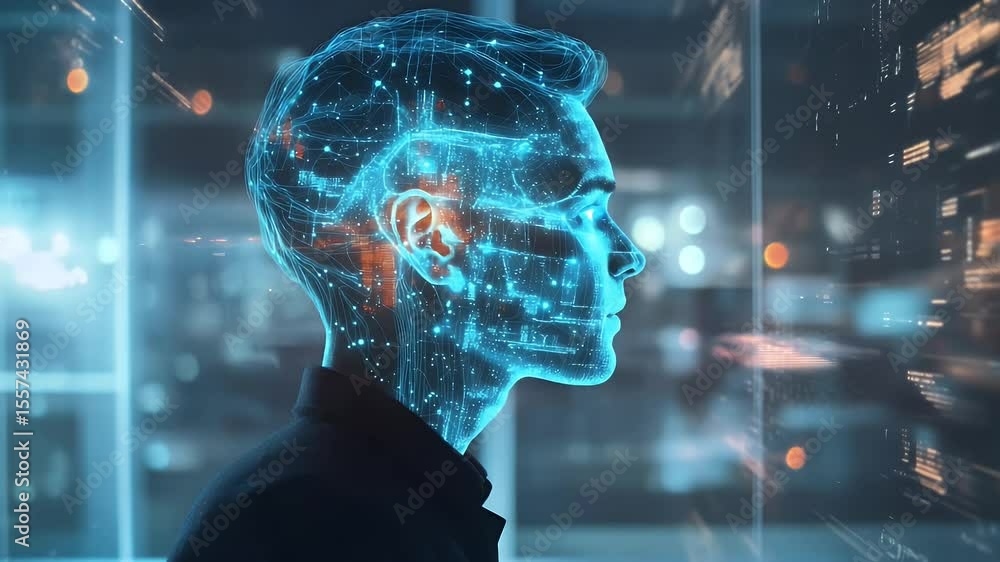 Poster digital human profile with overlayed data streams
