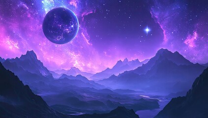 Alien planet landscape, vibrant colors