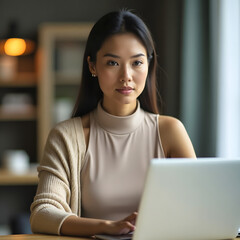 Empresaria latina mostrando liderazgo en su entorno laboral.