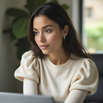 Ejecutiva hispana reflexionando antes de una reuni&oacute;n.