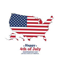 U S A Map Flag Illustration with 4th of July Text on White Background
