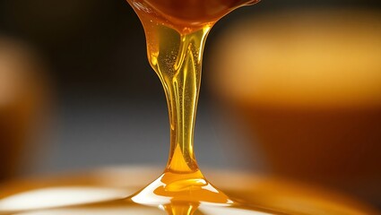 Golden Syrup Pouring in Smooth Stream with Dark Background
