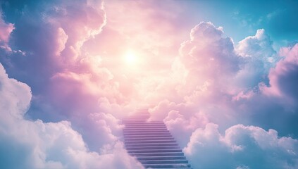 Stairway to heaven, pastel clouds, sunlit