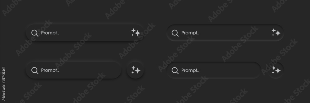 Poster 3D black generative AI bar isolated on a background. AI generates.  Elegant neumorphic buttons. Element for website, mobile app, and navigation. Neumorphism design style. Vector illustration.