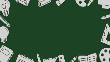 Back to School: Green Chalkboard Border with School Supplies Icons