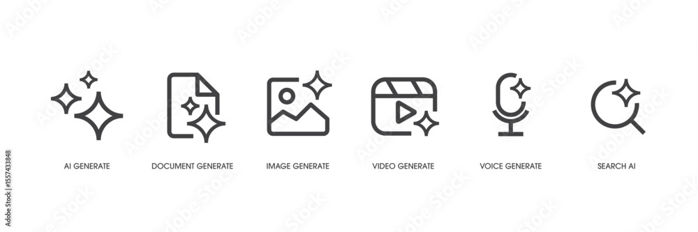 Aufkleber Set of Generative AI user interface. AI star with media icon. AI tool. Artificial intelligence technology concept. Icon Element for website, mobile app. Vector illustration.
