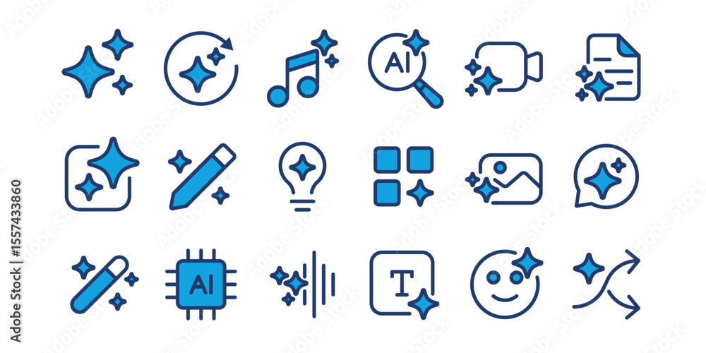 Aufkleber Set of Generative AI user interface. AI star with media icon. AI tool. Artificial intelligence technology concept. Icon Element for website, mobile app. Vector illustration.