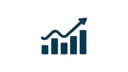 Rising bar chart with upward trend arrow icon symbolizing business growth, positive analytics, increasing performance, success, financial progress, and economic improvement 
