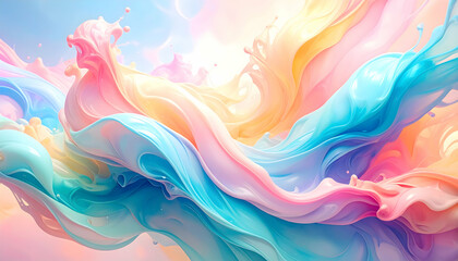 Colorful abstract fluid motion art with pastel hues and dynamic shapes