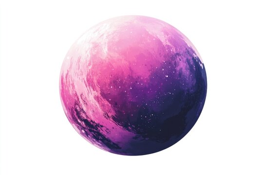 A vibrant, stylized, pink and purple planet