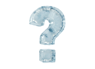 A translucent ice question mark symbol isolated on transparent background