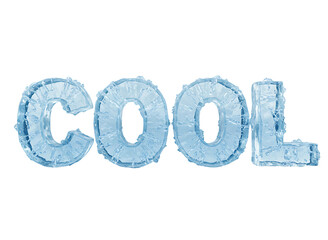 The word cool spelled out with realistic ice letters isolated on transparent background