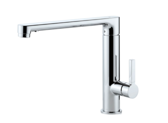 kitchen faucet with a high curved spout isolated on transparent background