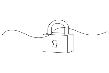 Continuous line padlock illustration simple secure lock outline vector isolated on white background