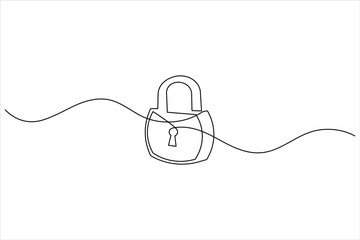 Continuous line padlock illustration simple secure lock outline vector isolated on white background