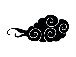Tibetan sky. Smoke. Black Asian cloud with moon, sun and stars. Japanese Korean Chinese cloud style. Asian traditional ornaments. Vector illustration