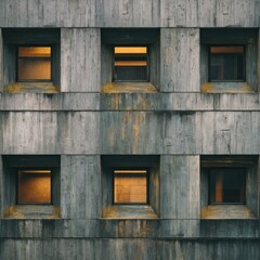 Geometric Concrete Building Facade with Windows