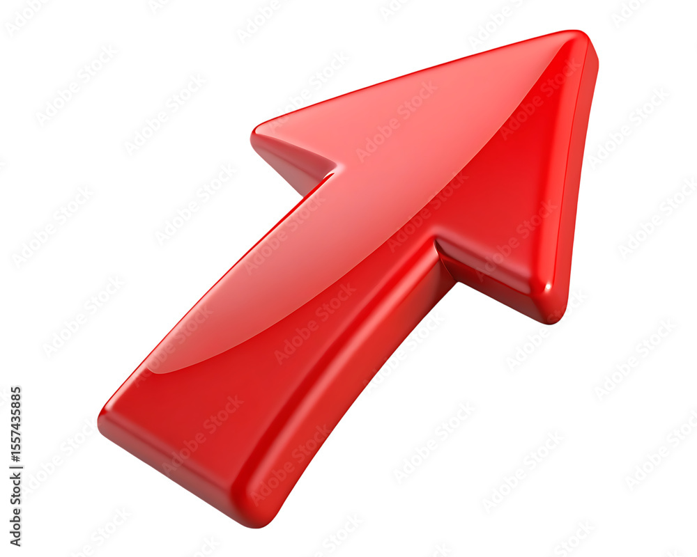 Poster glossy red arrow pointing upwards and to the right isolated on transparent background
