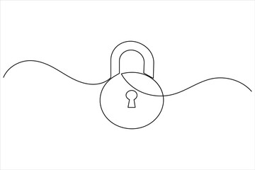 Continuous line padlock illustration simple secure lock outline vector isolated on white background